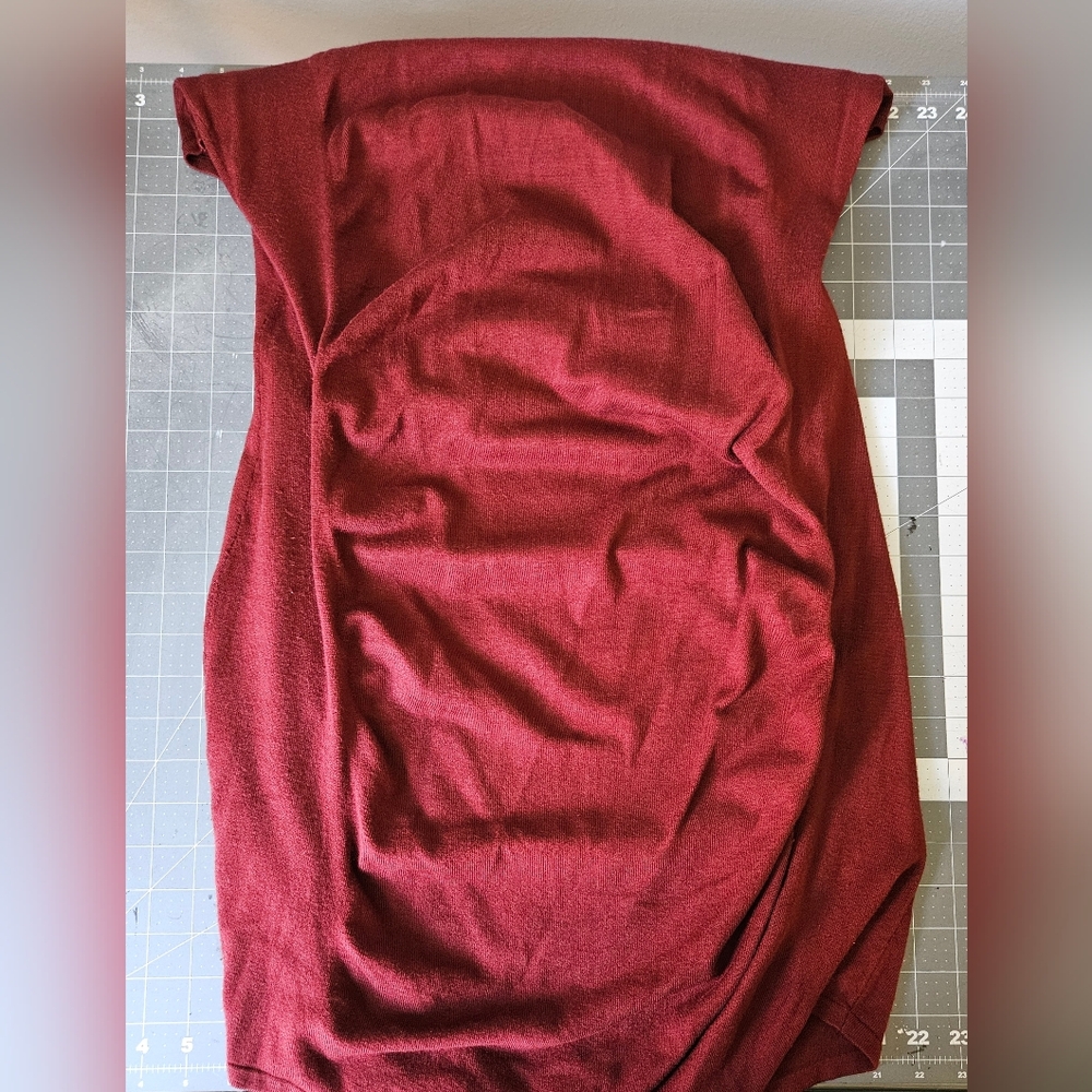 Express Burgundy Sleeveless Mock Neck Bodycon Midi Dress w/ Ruched Detailing - Picture 7 of 9